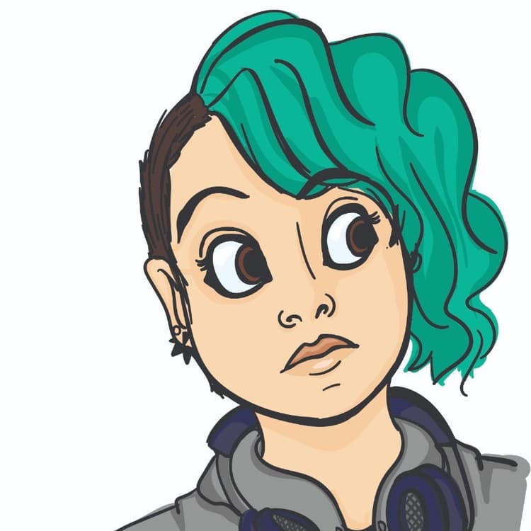 A profile picture depicting a girl with asymmetrical green hair