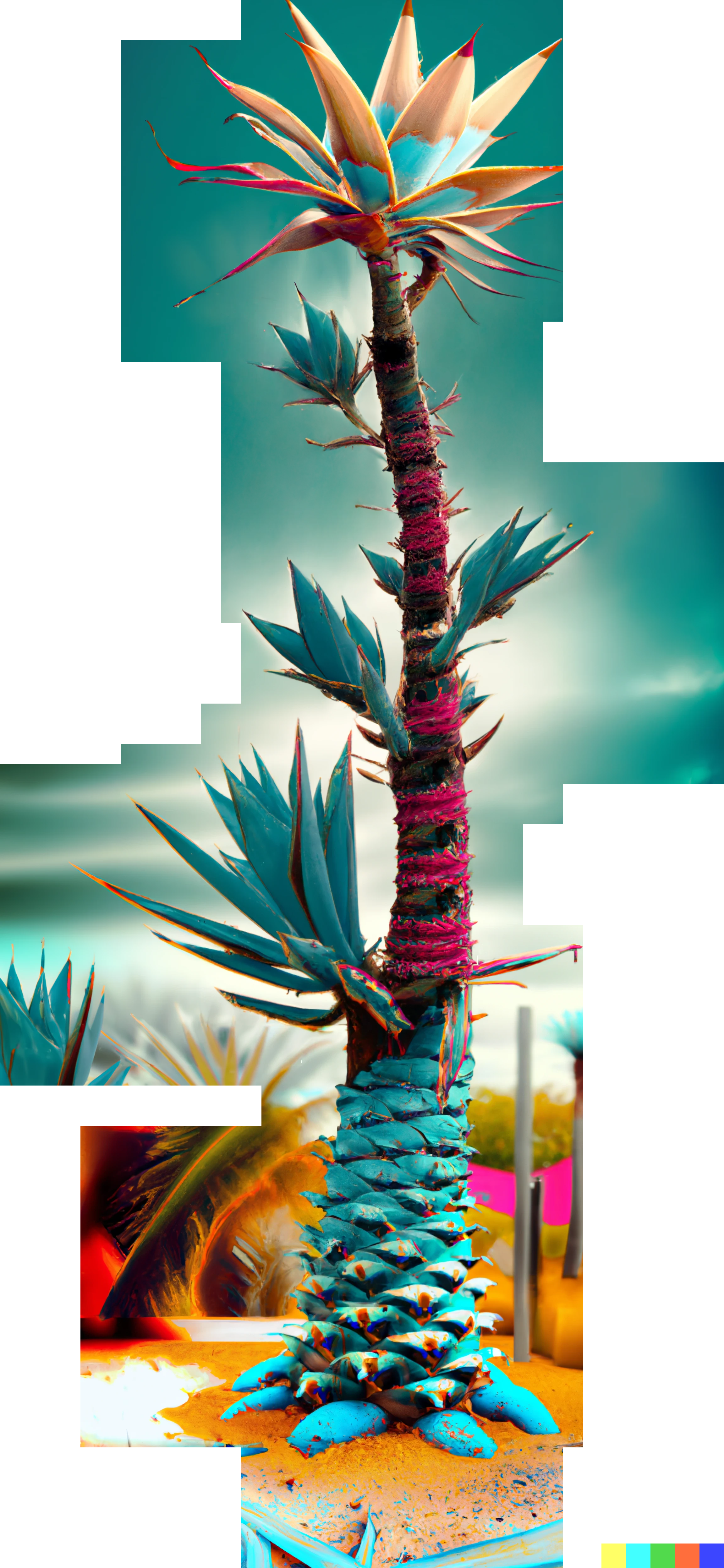 Top of the succulent tree generated with Midjourney, the trunk extended with DALL-E