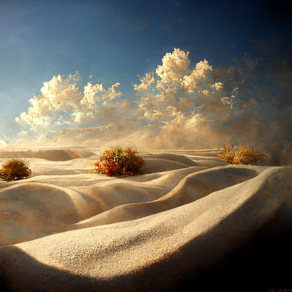 A near photorealistic looking desert with dunes of sand