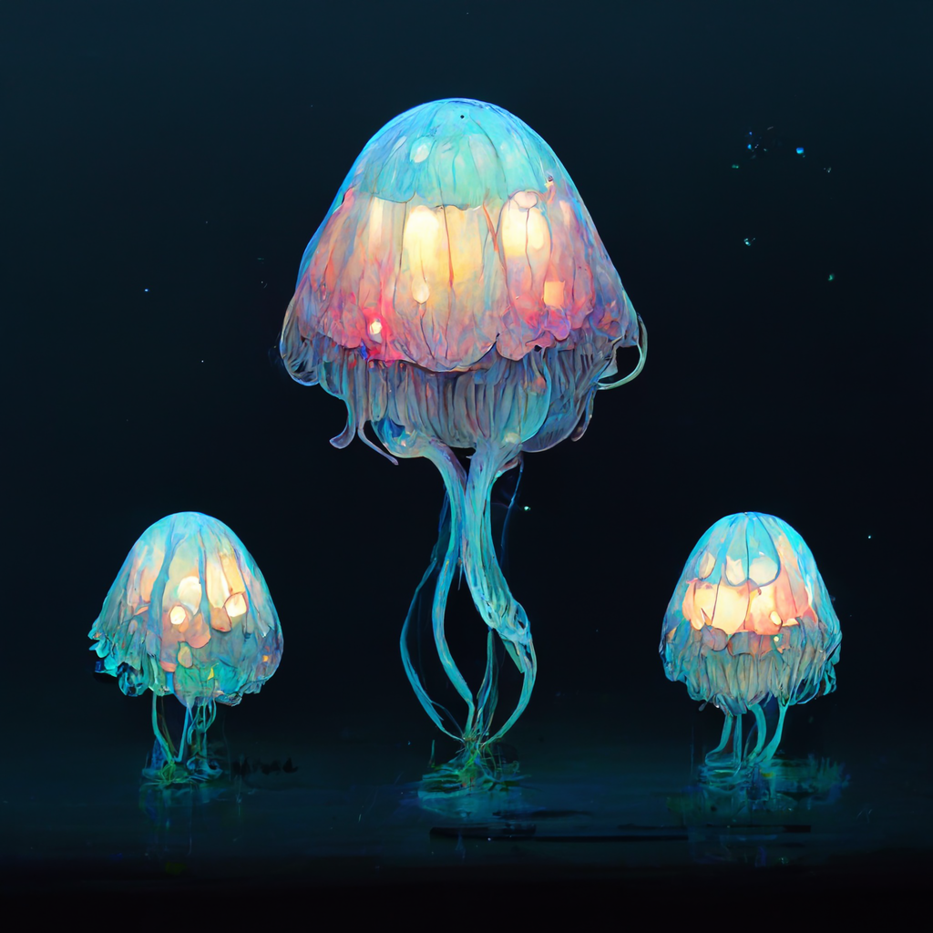 Surreal looking jellyfish shaped mushrooms