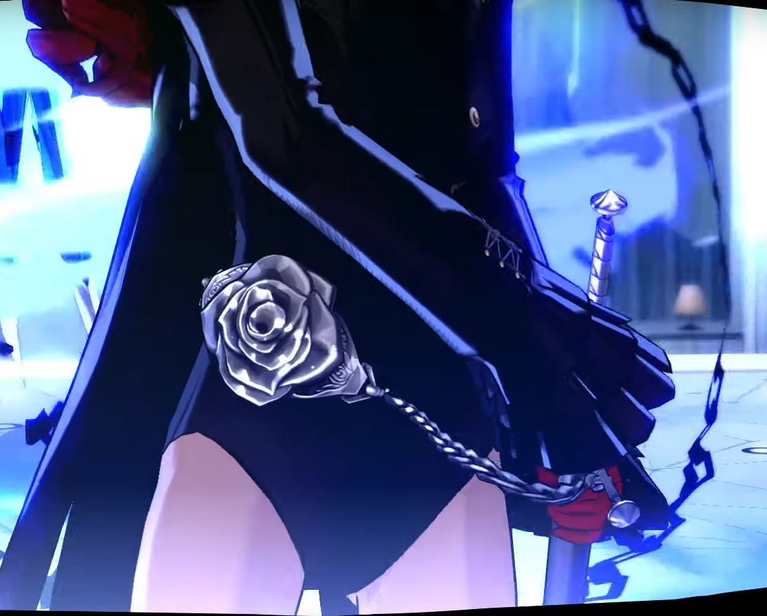 Game screenshot of a silvery belt with a giant rose