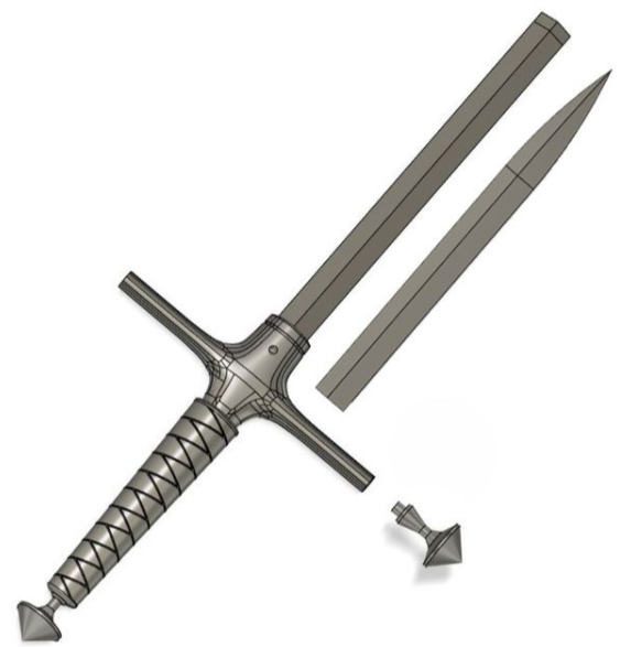 Screenshot of a sword and sheath constructed in CAD