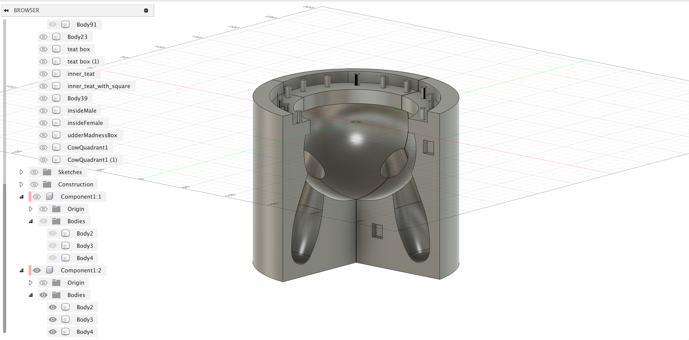 Screenshot of a gray 3d modeled udder moldbox